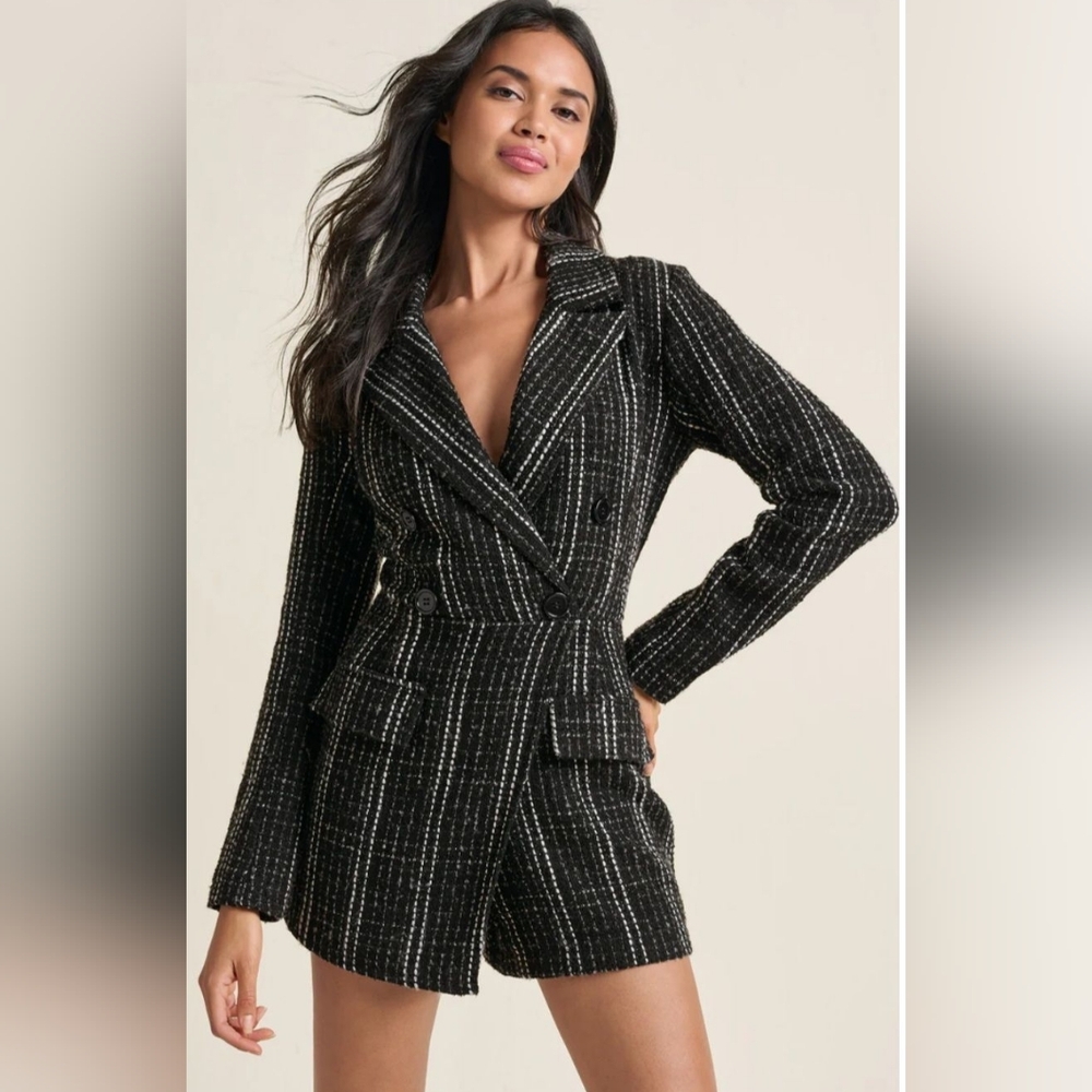 NWT Venus Black and White Tweed Blazer Romper